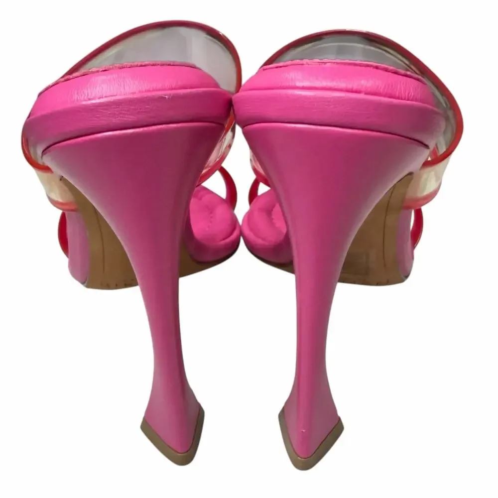 Alexandre Birman Joanna Sandal‎ Womens 5 Pink Leather PVC Mules Barbiecore Chic